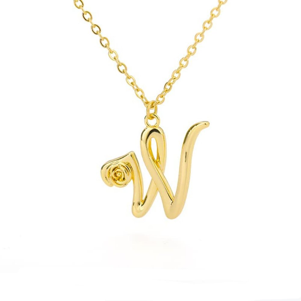 Letter Flower Necklace - Letter W